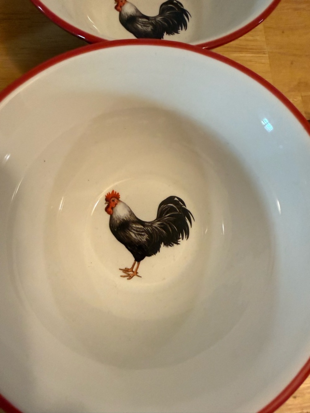 Cracker Barrel White and Red Rooster Ceramic Serving Bowls - Set of 4 - Picture 2 of 13